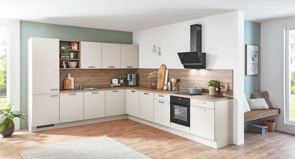 Nobilia Klassische L-Küche Lacklaminat Sand Ultramatt