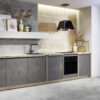 Nobilia Riva Küchenzeile Terragrau in Betonoptik mit Holzgriffleiste und Arbeitsplatte in Eiche Como